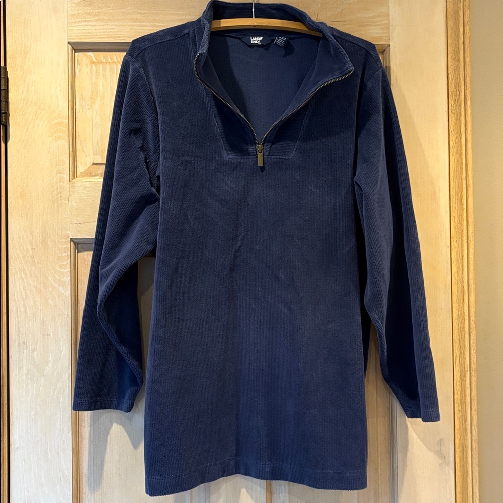 Lands End Corduroy Navy Zip-up Tunic Top Size 3X